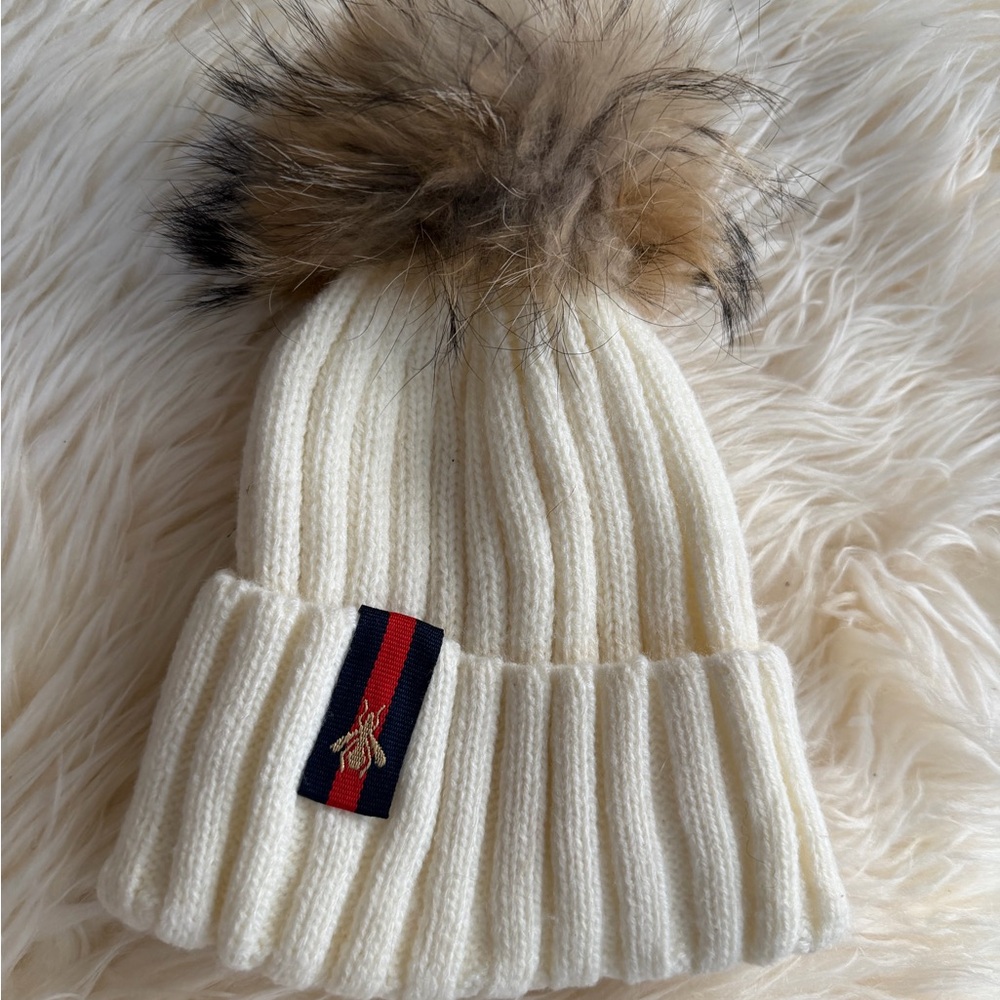 Cozy Cream Knit rabbit Pom-Pom Beanie